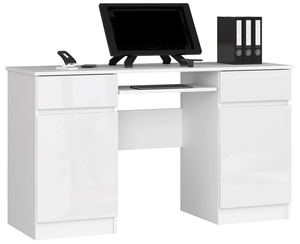 ⁨COMPUTER DESK A5 135 cm WHITE / GLOSS WHITE⁩ at Wasserman.eu