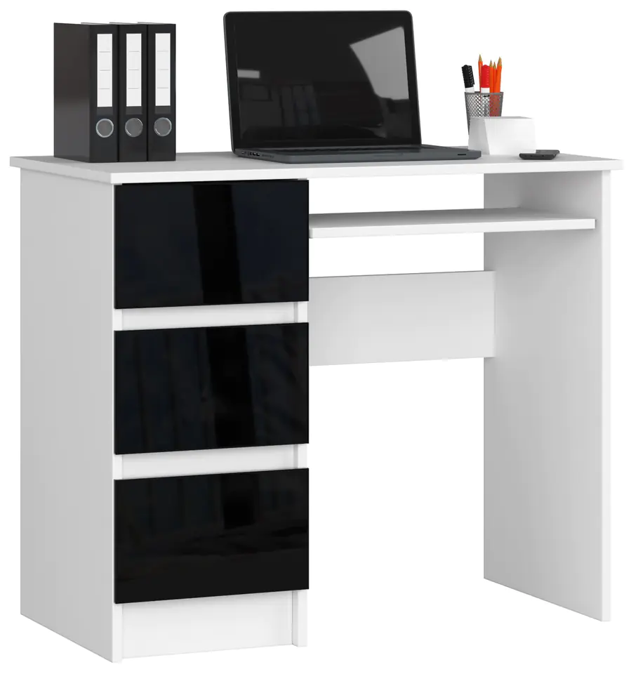 ⁨COMPUTER DESK A-6 90 cm LEFT WHITE / BLACK-GLOSS⁩ at Wasserman.eu