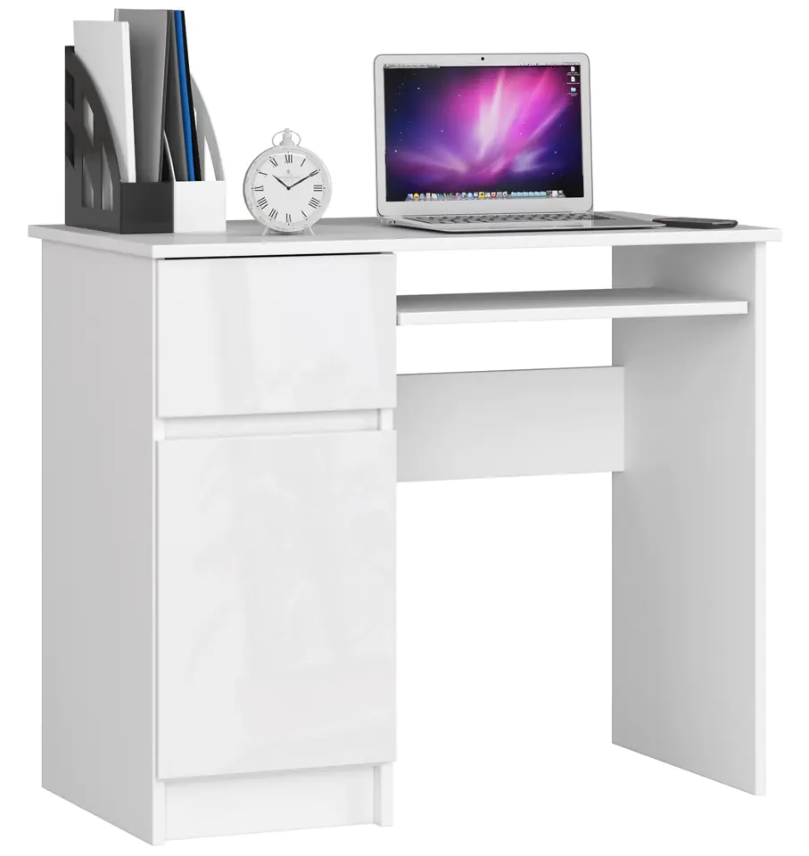 ⁨COMPUTER DESK 90 cm PIXEL LEFT WHITE / WHITE GLOSS⁩ at Wasserman.eu