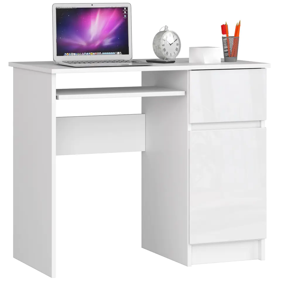 ⁨COMPUTER DESK 90 cm PIXEL RIGHT WHITE / HIGH-GLOSS WHITE⁩ at Wasserman.eu