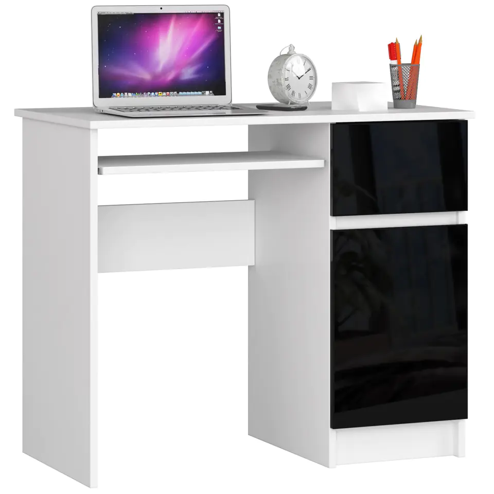 ⁨COMPUTER DESK 90 cm RIGHT PIXEL WHITE / BLACK GLOSS⁩ at Wasserman.eu