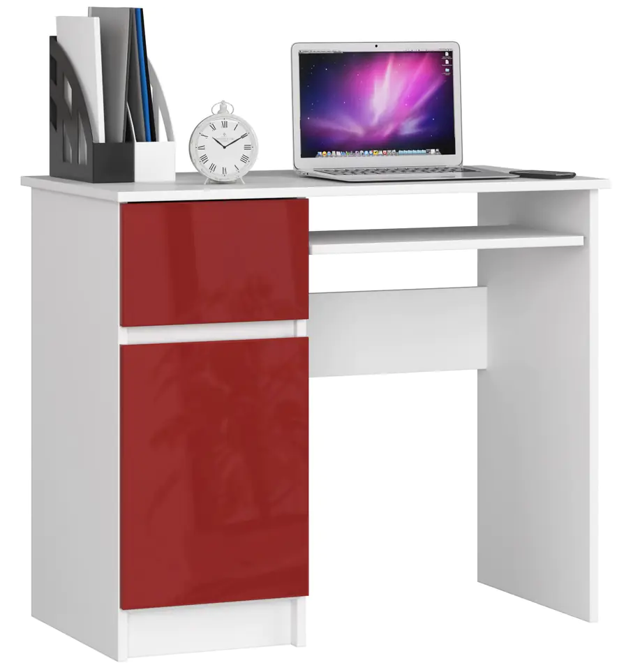 ⁨COMPUTER DESK 90 cm PIXEL LEFT WHITE / RED GLOSS⁩ at Wasserman.eu