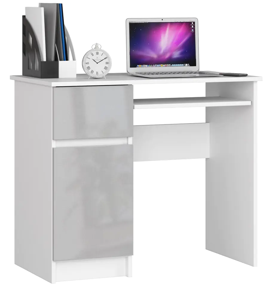 ⁨COMPUTER DESK 90 cm PIXEL LEFT WHITE / METALLIC GLOSS⁩ at Wasserman.eu