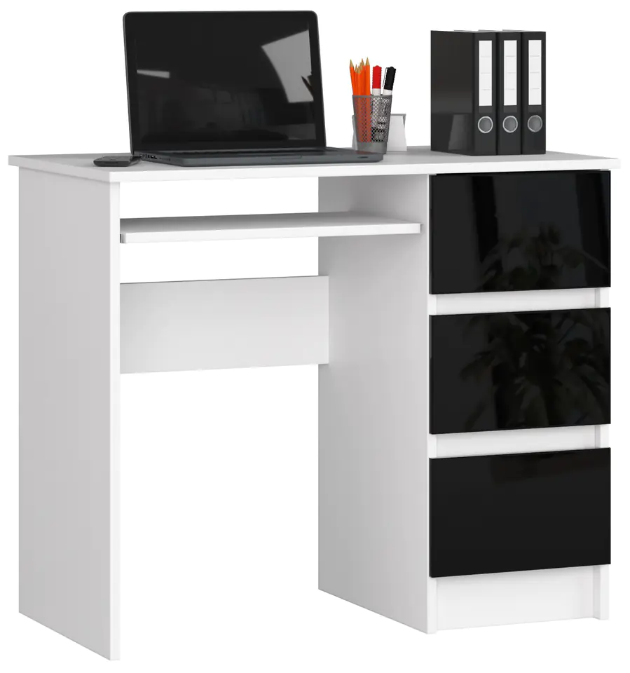 ⁨COMPUTER DESK A-6 90 cm RIGHT WHITE / BLACK-GLOSS⁩ at Wasserman.eu