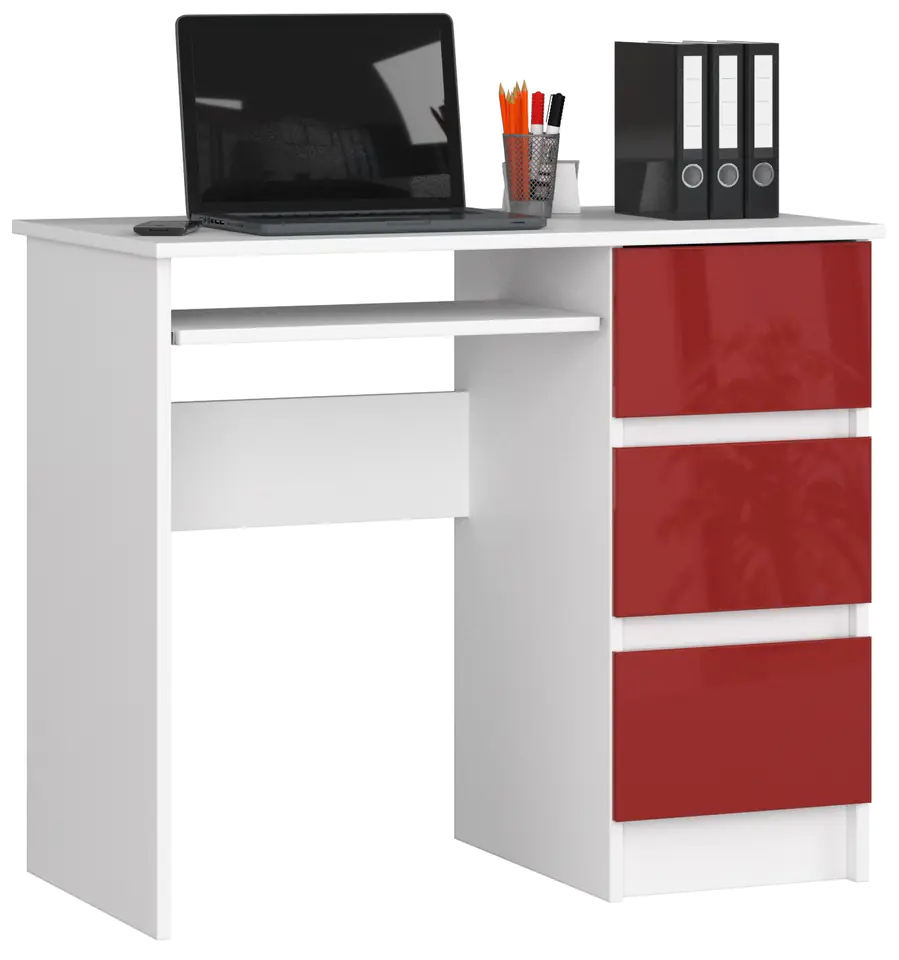 ⁨COMPUTER DESK A-6 90 cm RIGHT WHITE / RED GLOSS⁩ at Wasserman.eu