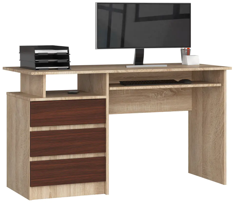 ⁨CLP DESK 135 cm SONOMA OAK / WENGE FREESTANDING⁩ at Wasserman.eu