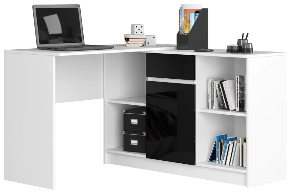 ⁨CORNER DESK - SET B-17 CHEST OF DRAWERS AND DESK WHITE / GLOSS BLACK⁩ at Wasserman.eu