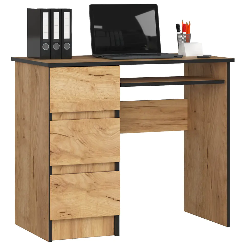 ⁨Computer desk A-6 90 cm left - Craft Oak - 3 drawers⁩ at Wasserman.eu