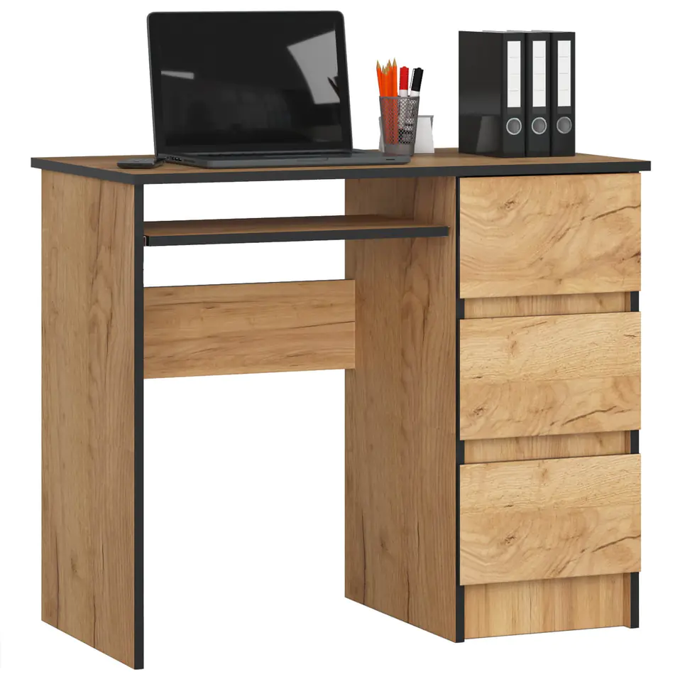 ⁨Computer desk A-6 90 cm right - Craft Oak - 3 drawers⁩ at Wasserman.eu