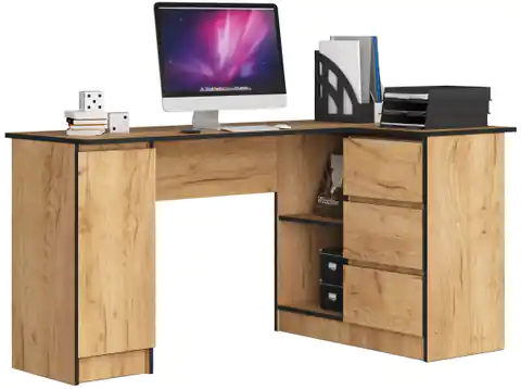 ⁨Corner desk B20 155 cm right - Craft Oak - 3 drawers⁩ at Wasserman.eu