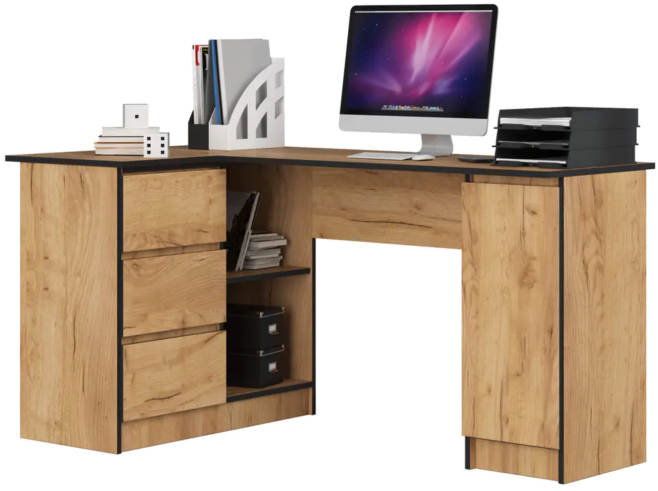 ⁨Corner desk B20 155 cm left - Craft Oak - 3 drawers⁩ at Wasserman.eu