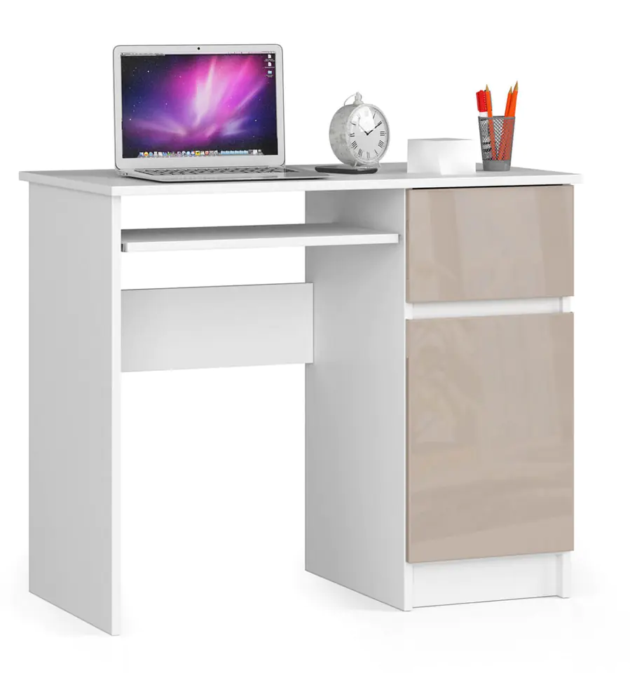 ⁨Computer desk 90 cm Right pixel - white-cappuccino gloss⁩ at Wasserman.eu