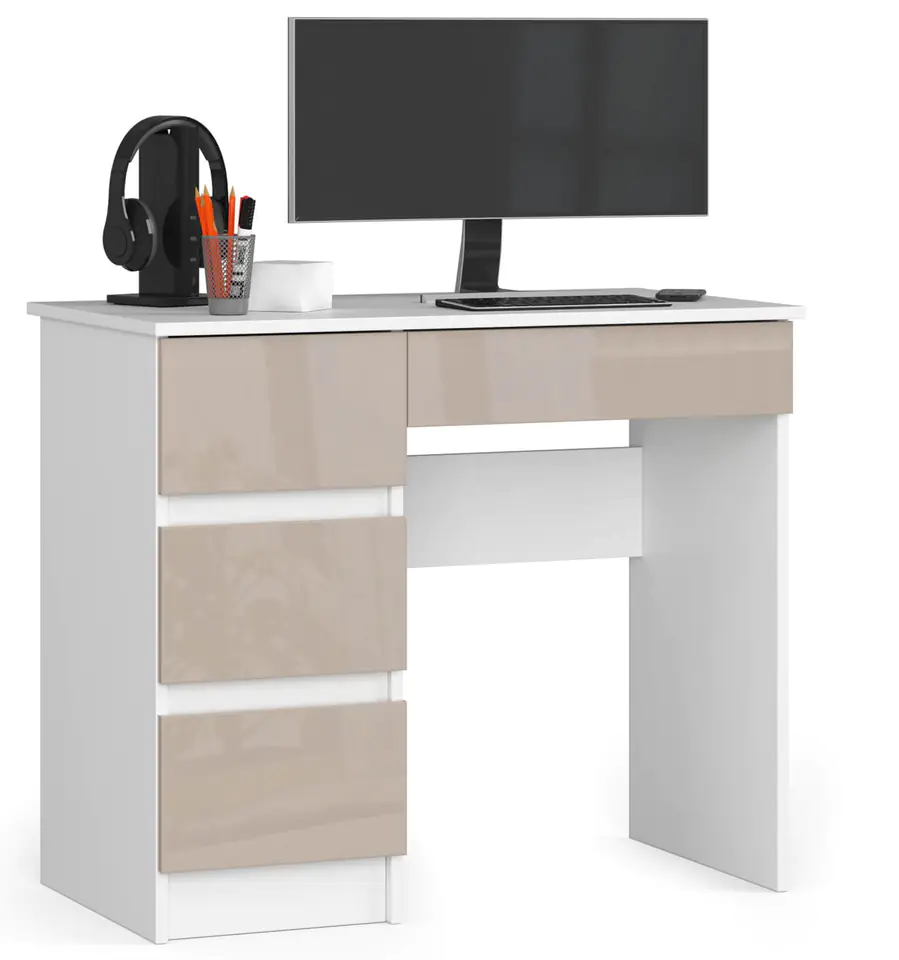 ⁨Computer desk A-7 90 cm left - white-cappuccino gloss⁩ at Wasserman.eu