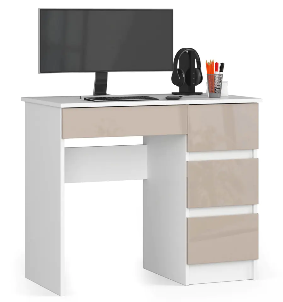 ⁨Computer desk A-7 90 cm right - white-cappuccino gloss⁩ at Wasserman.eu