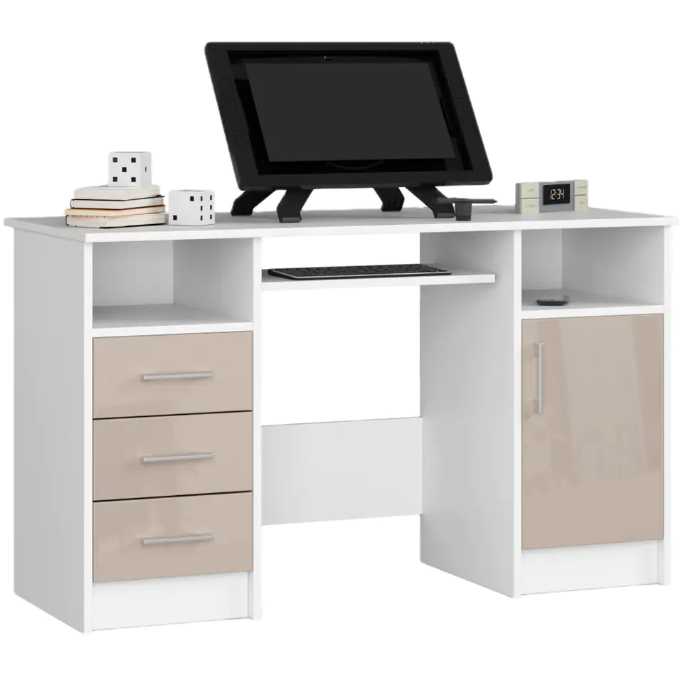 ⁨ANA Desk 124 cm - white-cappuccino gloss⁩ at Wasserman.eu