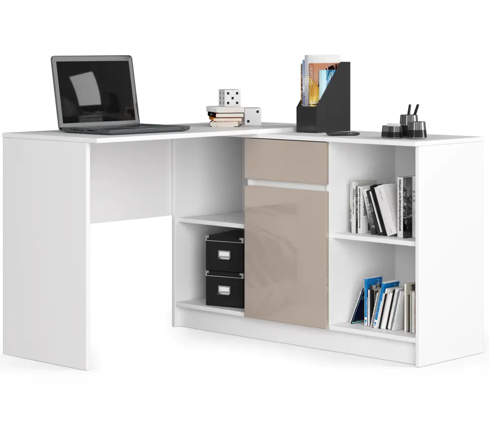 ⁨Corner desk set B-17 - white-cappuccino gloss - chest of drawers and desk⁩ at Wasserman.eu