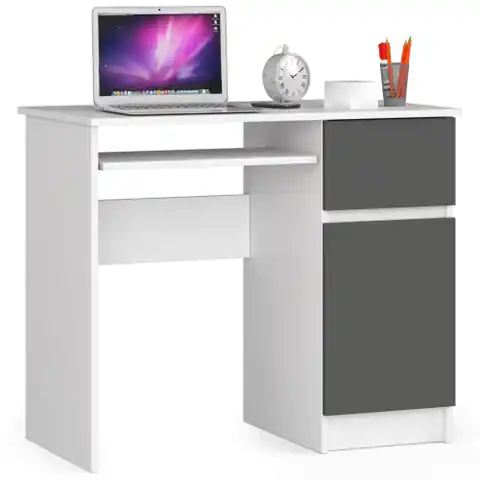 ⁨Computer desk 90 cm Right pixel - white-graphite gray⁩ at Wasserman.eu