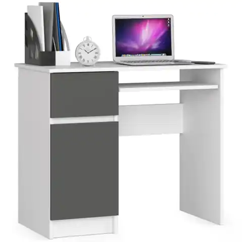 ⁨Computer desk 90 cm Left pixel - white-graphite gray⁩ at Wasserman.eu