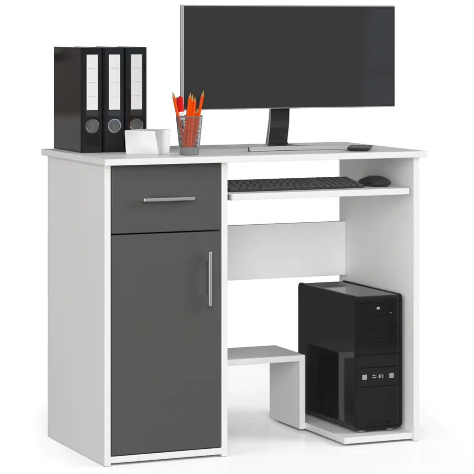 ⁨JAY desk 90 cm - white-graphite grey - 1 drawer 1 door⁩ at Wasserman.eu