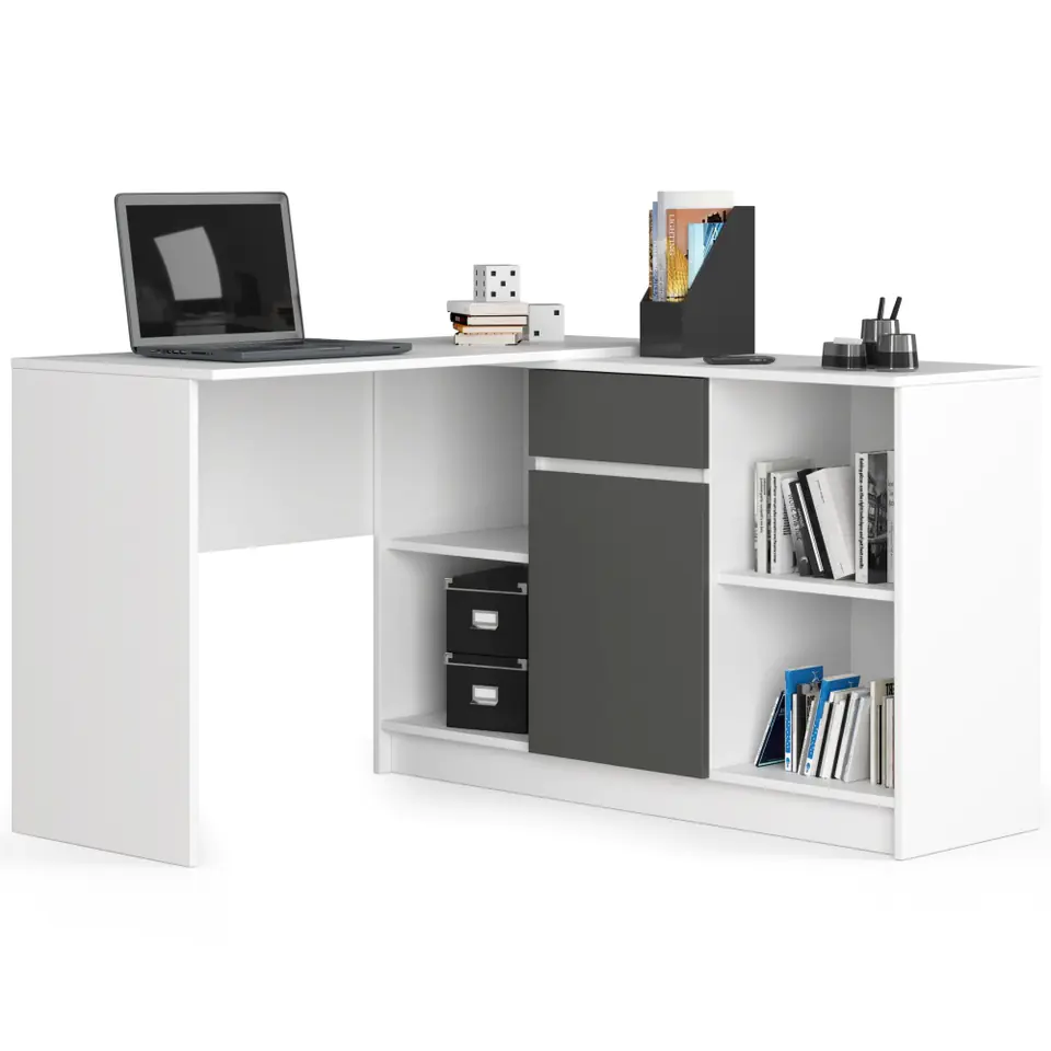 ⁨Corner desk set B-17 - white-graphite gray - chest of drawers and desk⁩ at Wasserman.eu