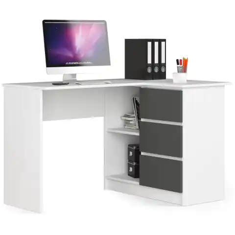 ⁨Corner desk B16 124 cm right 3 drawers - white-graphite gray⁩ at Wasserman.eu