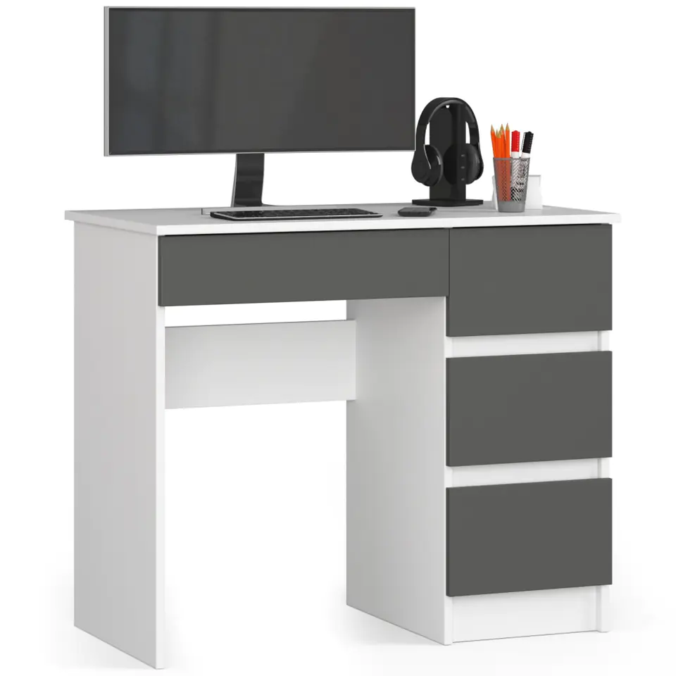 ⁨Computer desk A-7 90 cm right - white-graphite gray⁩ at Wasserman.eu