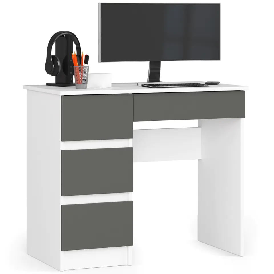 ⁨Computer desk A-7 90 cm left - white-graphite gray⁩ at Wasserman.eu