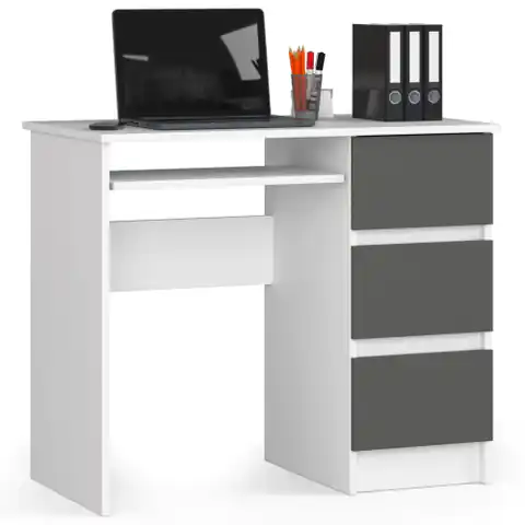 ⁨Computer desk A-6 90 cm right - white-graphite gray - 3 drawers⁩ at Wasserman.eu