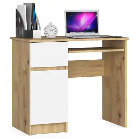 ⁨Computer desk 90 cm Pixel left - oak artisan-white⁩ at Wasserman.eu