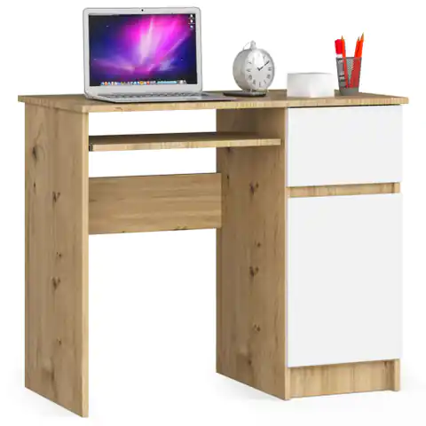 ⁨Computer desk 90 cm Right pixel - oak artisan-white⁩ at Wasserman.eu