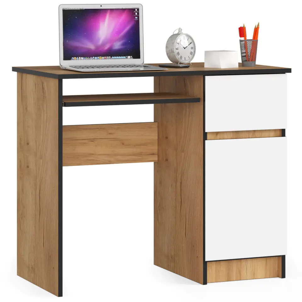 ⁨Computer desk 90 cm Right pixel - oak craft-white⁩ at Wasserman.eu