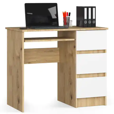 ⁨Computer desk A-6 90 cm right - artisan oak-white - 3 drawers⁩ at Wasserman.eu