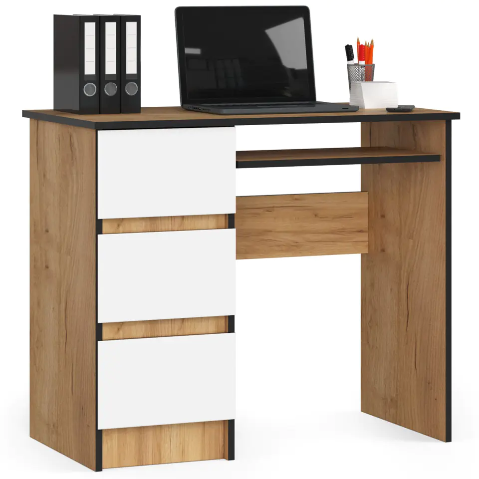 ⁨Computer desk A-6 90 cm left - oak craft-white - 3 drawers⁩ at Wasserman.eu