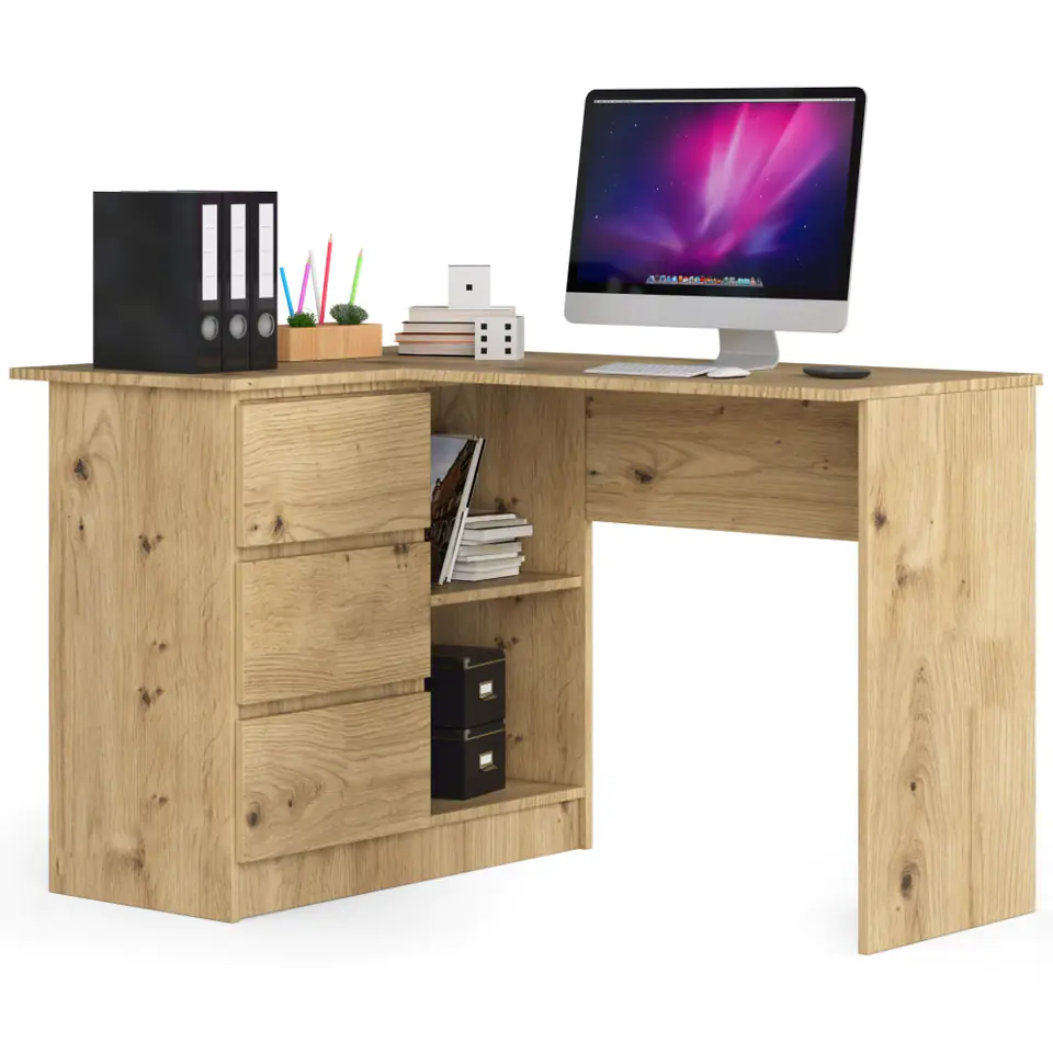 ⁨Corner desk B16 124 cm left 3 drawers - artisan oak⁩ at Wasserman.eu