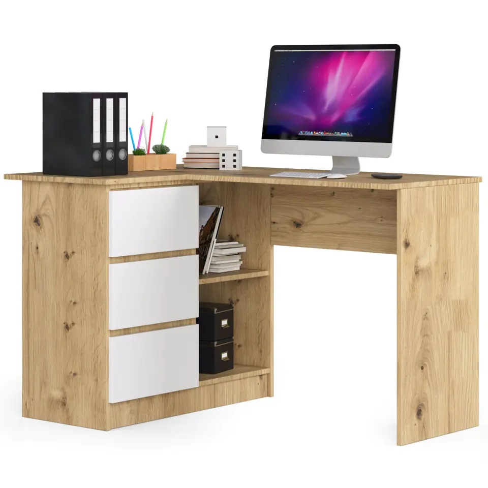 ⁨Corner desk B16 124 cm left 3 drawers - artisan oak-white⁩ at Wasserman.eu