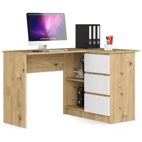 ⁨Corner desk B16 124 cm right 3 drawers - artisan oak-white⁩ at Wasserman.eu