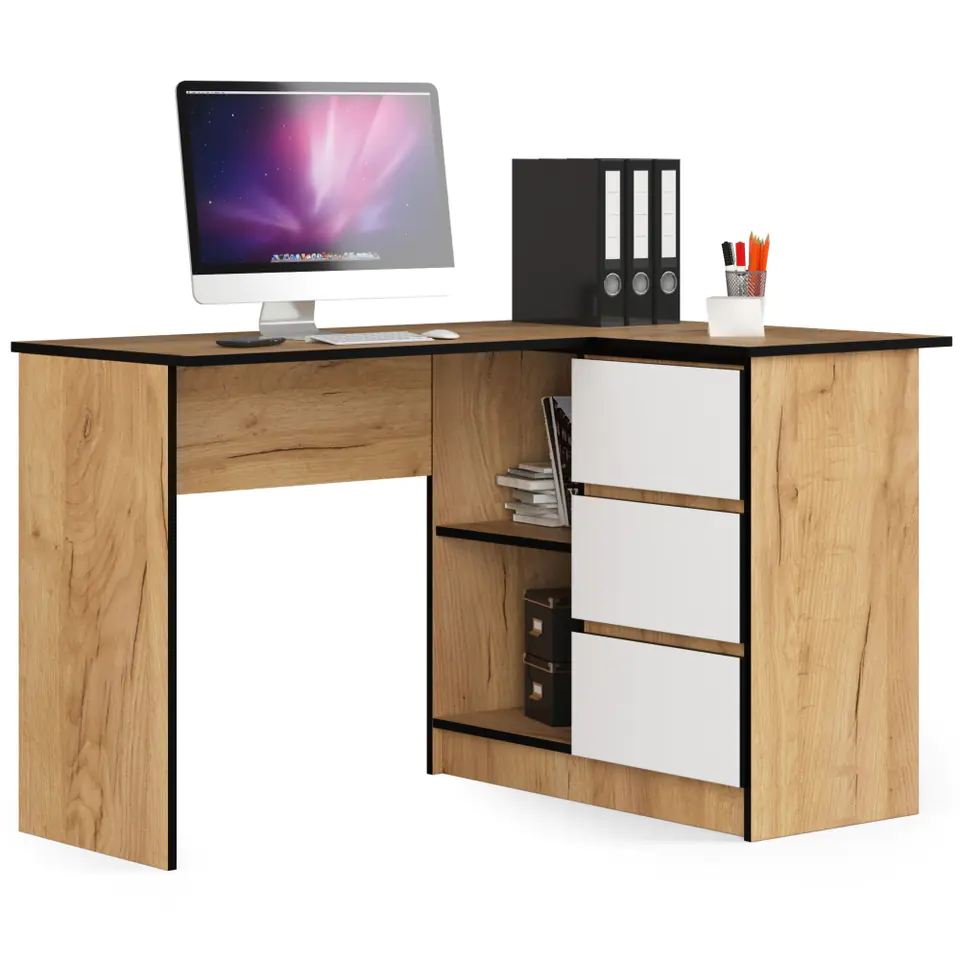 ⁨Corner desk B16 124 cm right 3 drawers - oak craft-white⁩ at Wasserman.eu