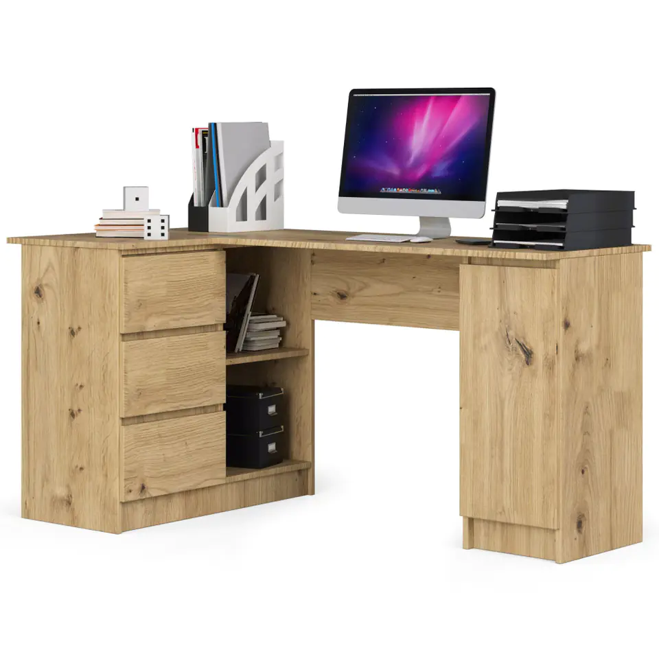 ⁨Corner desk B20 155 cm left - artisan oak - 3 drawers⁩ at Wasserman.eu