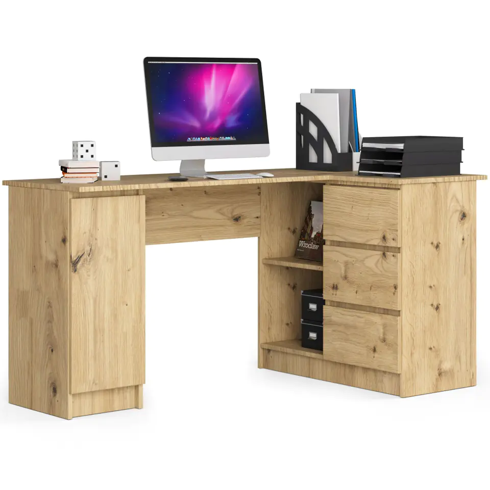 ⁨Corner desk B20 155 cm right - oak artisan - 3 drawers⁩ at Wasserman.eu