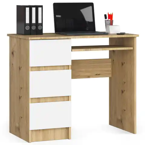 ⁨Computer desk A-6 90 cm left - artisan oak-white - 3 drawers⁩ at Wasserman.eu