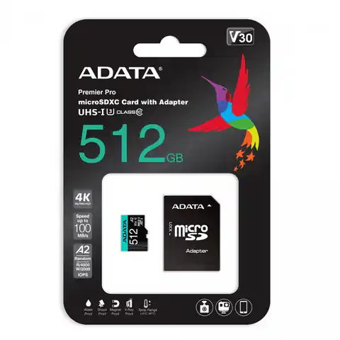 ⁨512GB UHS1 U3 V30 A2 microSD Premier Pro card + adapter⁩ at Wasserman.eu