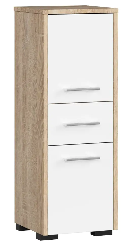 ⁨CABINET - POST BATHROOM SHELVING FIN 2D 1SZ SONOMA OAK / WHITE⁩ at Wasserman.eu