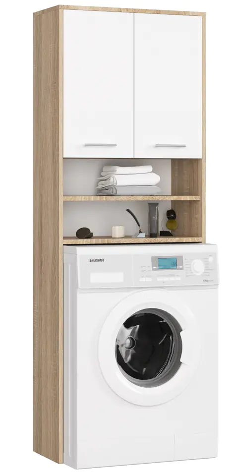 ⁨POST BATHROOM SHELVING FIN OVER WASHING MACHINE SONOMA OAK / WHITE⁩ at Wasserman.eu