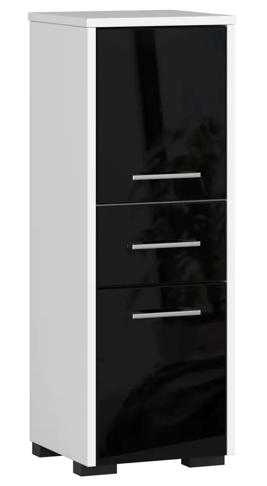 ⁨CABINET - MULLION BATHROOM SHELVING FIN 2D 1SZ WHITE / BLACK GLOSS⁩ at Wasserman.eu