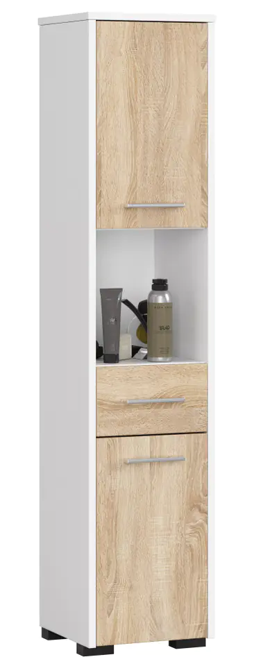 ⁨REGAŁ ŁAZIENKA FIN SŁUPEK 30 2D 1SZ 1W 140cm PK BIAŁY / SONOMA⁩ w sklepie Wasserman.eu