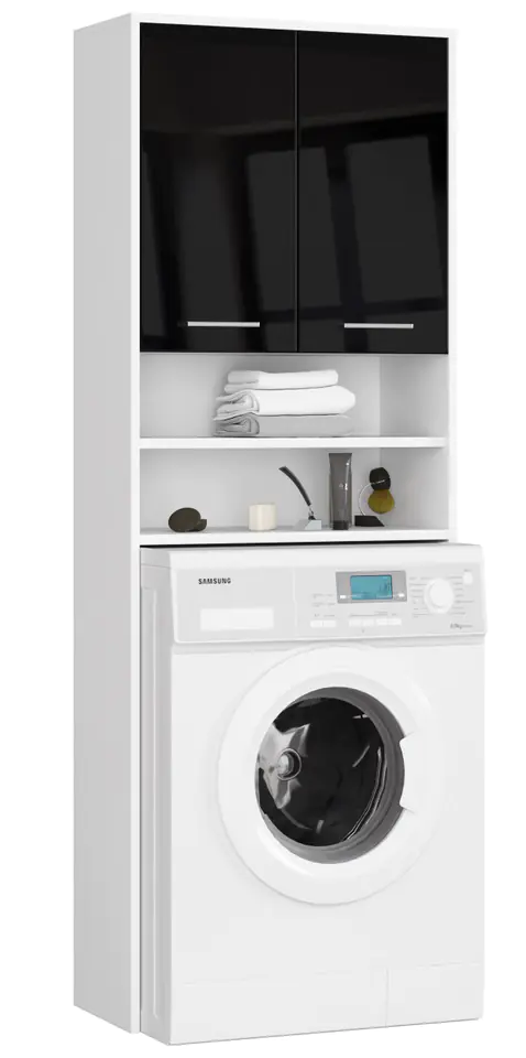 ⁨POST BATHROOM SHELVING FIN OVER WASHING MACHINE WHITE / BLACK GLOSS⁩ at Wasserman.eu