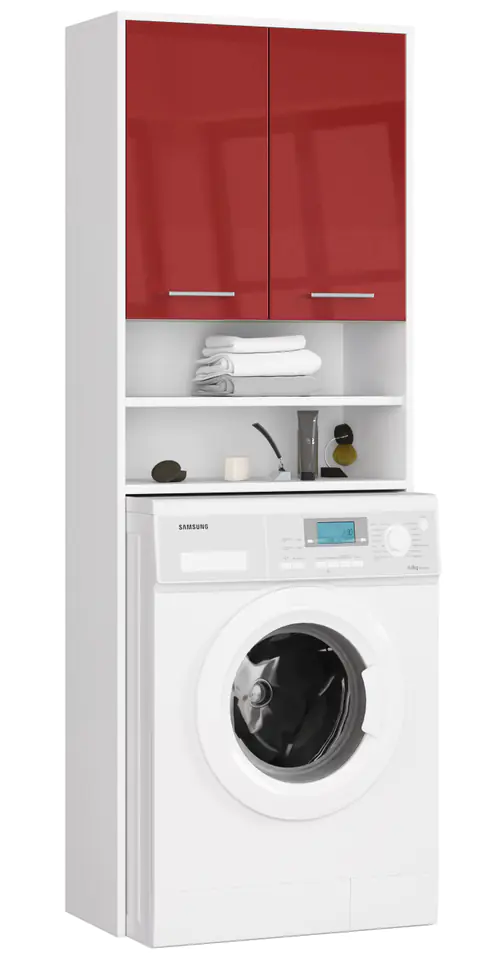 ⁨POST BATHROOM SHELVING FIN OVER WASHING MACHINE WHITE / RED GLOSS⁩ at Wasserman.eu