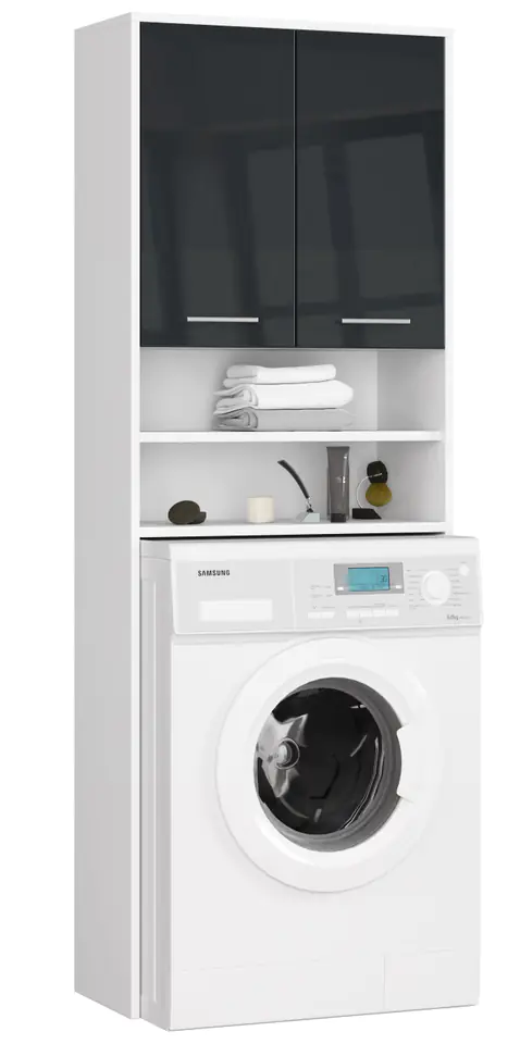 ⁨POST BATHROOM SHELVING FIN OVER WASHING MACHINE WHITE / GRAPHITE GLOSS⁩ at Wasserman.eu