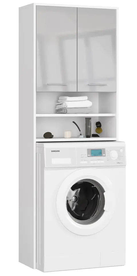 ⁨BATHROOM SHELVING POST FIN OVER WASHING MACHINE WHITE / METALLIC GLOSS⁩ at Wasserman.eu