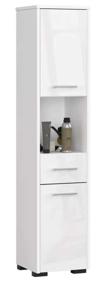 ⁨SŁUPEK REGAŁ ŁAZIENKOWY FIN 2D 1SZ 1W PK BIAŁY / BIAŁY POŁYSK⁩ w sklepie Wasserman.eu